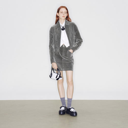 lost in echo2025早秋新款独特植绒短款阔肩夹克外套半裙短裙套装 商品图0