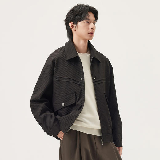 gxg.jeans男装 黑色肌理感分割设计简约翻领宽松夹克外套25秋热卖 商品图1