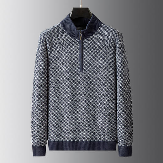 【100%绵羊毛】【DWP】大依优型大码男装针织羊毛衫秋季新款男士加肥加大码时尚休闲圆领半拉链毛衣男 商品图2