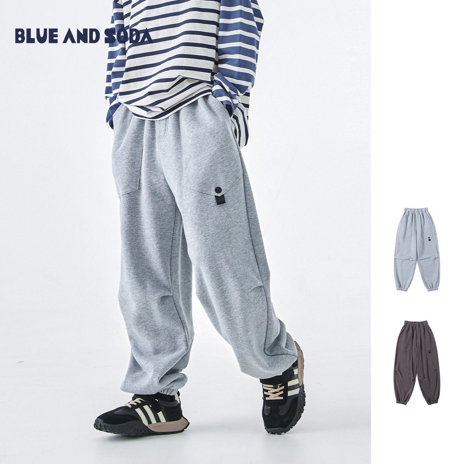 花灰预售3.23发 蓝汽水2025年秋冬新款亲子装中大男童休闲束脚卫裤宽松版运动裤