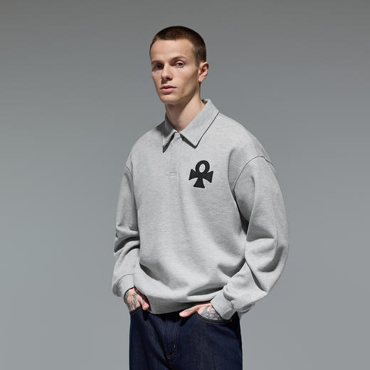 CHINISM赤尘 幸运之符POLO领卫衣男秋季新款美式宽松男生无帽外套 商品图2