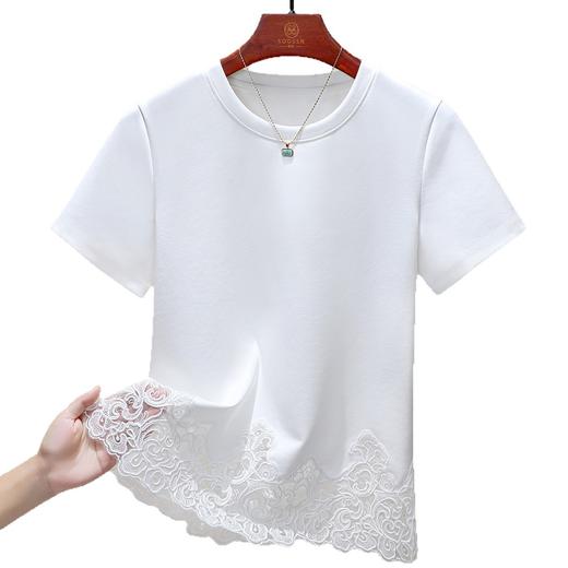 「自j」全新升级【铂金会员109/天猫149/差价40】(05924)洛诗琳新款气质蕾丝拼接T恤2025夏季百搭证件显瘦圆领上衣女 商品图4