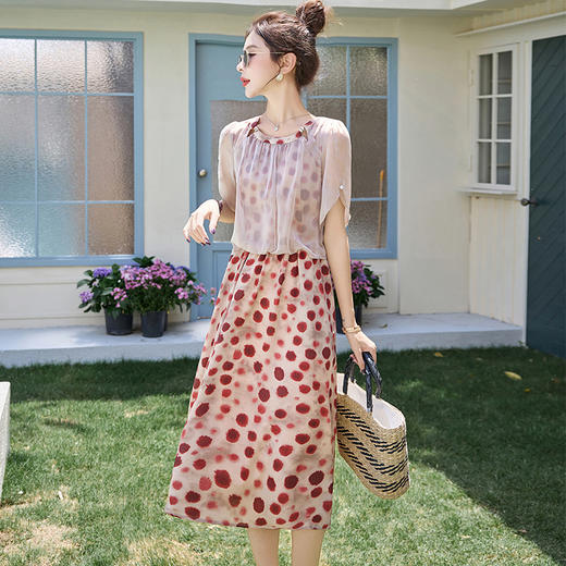 薄纱拼接假两件套，时尚小个子巨好看连衣裙HR-6230 商品图2