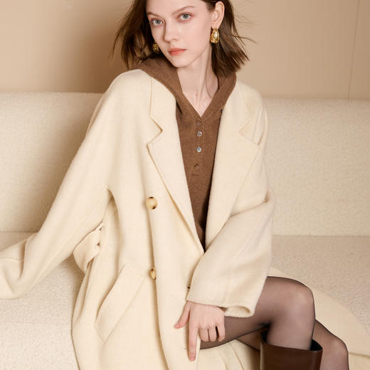 【100绵羊毛】三彩2025冬季新款双面呢大衣毛呢外套长款S 商品图3