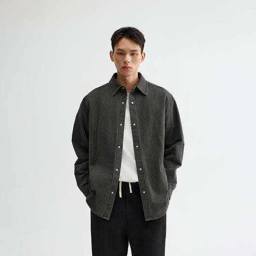CHINISM折扣季 牙签褶宽松休闲长袖衬衫男春季纹理水洗男士衬衣 商品图0