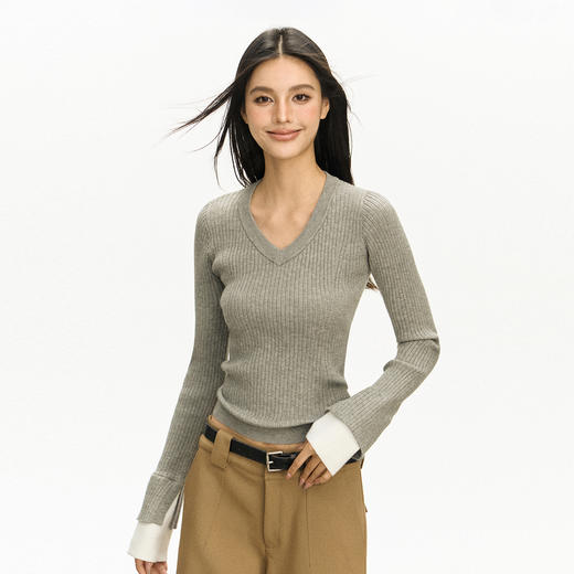 Ariseism 美式复古V领长袖针织衫女2025秋季新款辣妹内搭打底上衣 商品图1