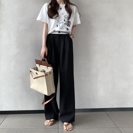 金蘑菇菇【day off假日西裤】柔软舒适百搭中高腰拖地裤休闲长裤 商品图1