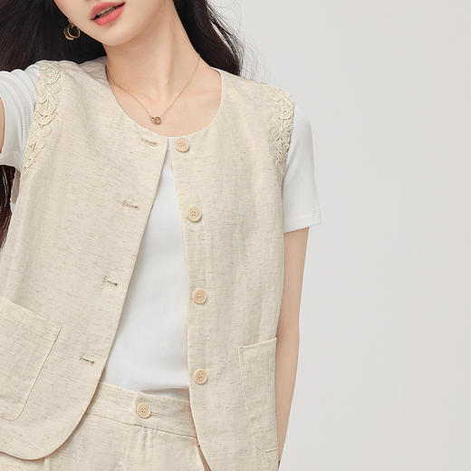 【08/12新品】熙世界大方得体穿搭套装女2025夏装新款天丝亚麻马甲休闲裤两件套 商品图4