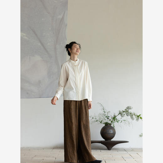 牧衣游原创 打条汉麻棉净色衬衫古朴禅意新中式上衣茶服 梨花梦 商品图3
