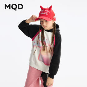 【MQD】女童卫衣2025春新款儿童连帽撞色插肩袖印花百搭上衣外套