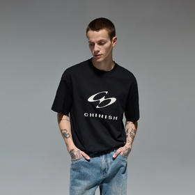 CHINISM赤尘 刺绣t恤男夏季新款男士宽松圆领凉感白色短袖T恤