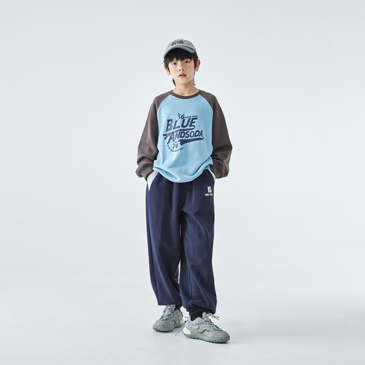 蓝汽水2025年秋冬新款亲子装中大男童拼色卫裤休闲保暖运动束脚裤 商品图1