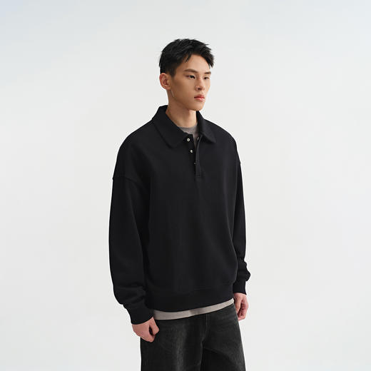 CHINISM赤尘 灰色Polo领卫衣男秋季复古男士宽松美式翻领长袖上衣 商品图1