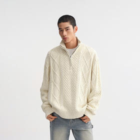 CHINISM赤尘 立领半拉链绞花毛衣男冬季美式复古针织衫男士上衣