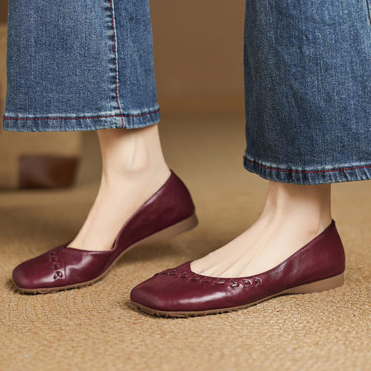 【预售5天】法式复古羊皮单鞋女浅口软底小皮鞋真皮玛丽珍豆豆鞋HCYYHD&6260 商品图4