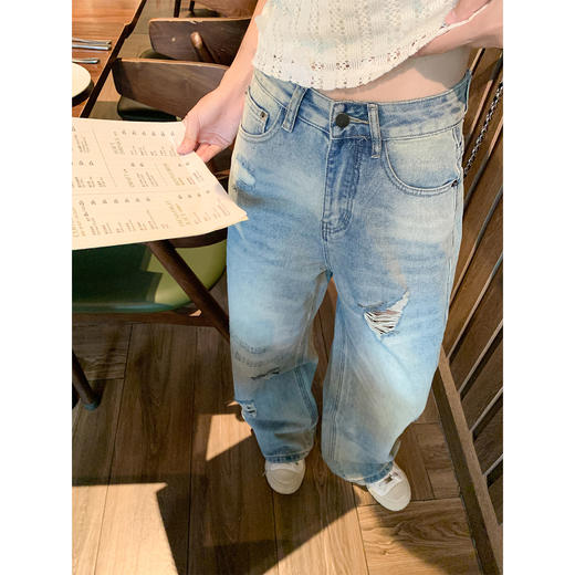 <曾小咸推荐>美式破洞蓝色牛仔裤女高腰 商品图3