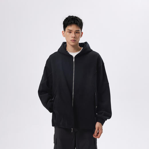 CHINISM赤尘 立体分割连帽开衫卫衣男重磅柔软宽松男士拉链外套 商品图2