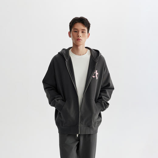 CHINISM折扣季 撞色贴布连帽开衫卫衣男拉链外套春季新款帽衫上衣 商品图0