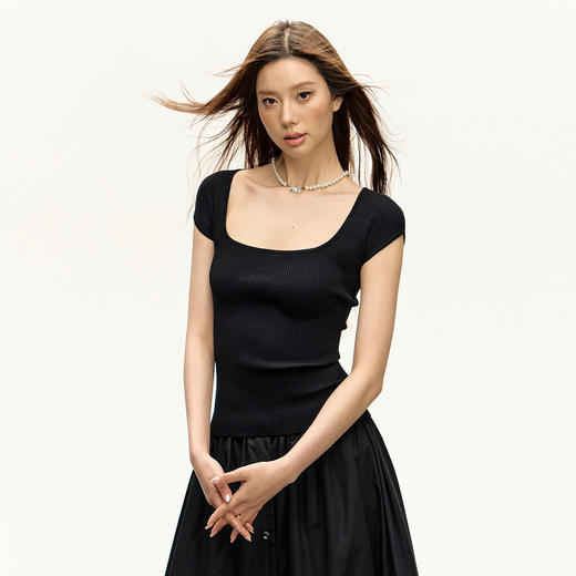 Ariseism 美式复古针织短袖t恤女2025夏季新款修身显瘦辣妹上衣 商品图3