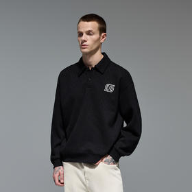 CHINISM赤尘 肌理感POLO领卫衣男秋季新款宽松复古男士翻领上衣