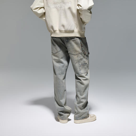 CHINISM赤尘 重磅水洗工装牛仔裤男春秋宽松直筒裤复古男士伐木裤 商品图2
