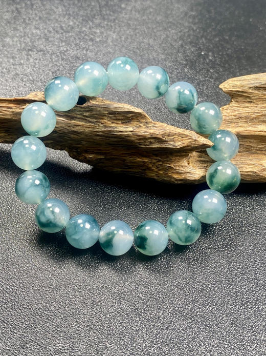 【FC0109】18K镶嵌翡翠冰飘蓝花大手串  珠圆玉润  冰润细腻 美观大气 商品图2