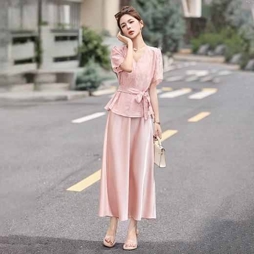 V领提花套装裙，时尚洋气减龄显瘦收腰半身裙两件套HR-5091 商品图2