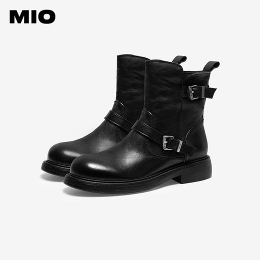 MIO米奥水洗牛皮切尔西靴皮带扣擦色褶皱马丁靴女鞋M255672601 商品图2