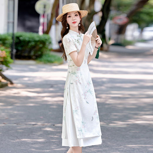 新中式国风改良旗袍连衣裙，显瘦气质提花盘扣绝美裙子HR-MJ996230 商品图1