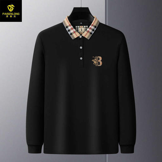 秋季上新！【低调内敛，亲肤舒适！】2025秋冬派森龙中年男士长袖T恤 POLO衫纯色刺绣翻领上衣 爸爸POLO衫-QB 商品图6