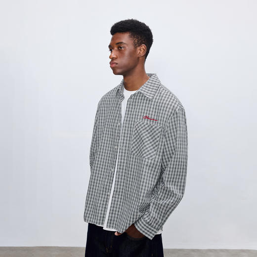 CHINISM赤尘 复古格子长袖衬衫男秋季新款翻领潮牌刺绣衬衣外套 商品图1