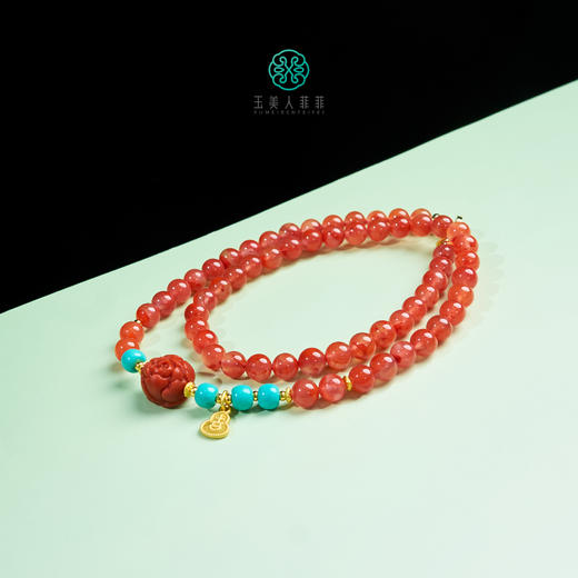 D南红项链-花开富贵配吉祥π圆珠项链约6mm 商品图0