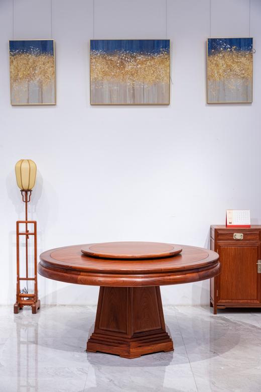 红桥红  家具严选  缅甸花梨（大果紫檀）【158 素边六角底座 圆餐桌十二件套】 商品图2