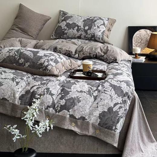 秋冬新品A类加厚高克重亚麻复古风双层纱印花四件套G110100001 商品图8