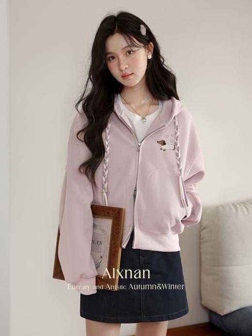 鹿向南「樱花私语」粉色连帽长袖卫衣早秋新款宽松好看通勤外套女 商品图1