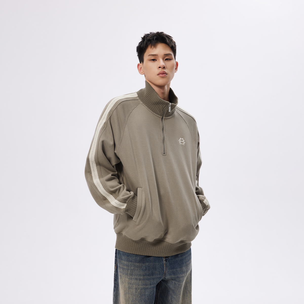 CHINISM赤尘 半拉链立领卫衣男冬季新款磨毛质感简约男士上衣