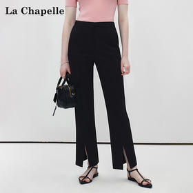 拉夏贝尔/La Chapelle高腰开叉微喇裤显瘦通勤百搭九分休闲裤
