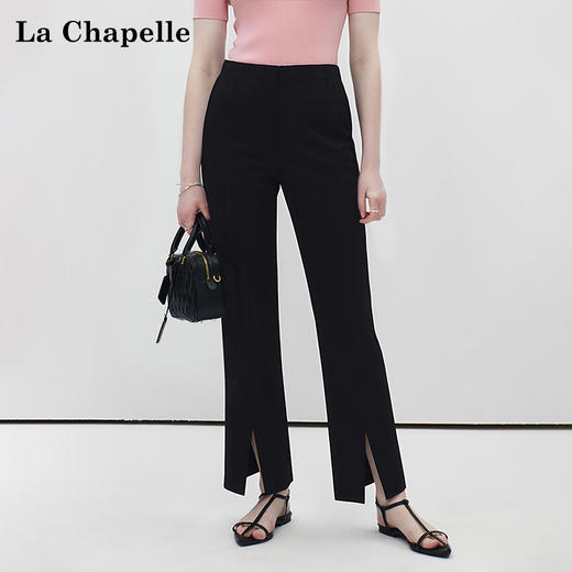 拉夏贝尔/La Chapelle高腰开叉微喇裤显瘦通勤百搭九分休闲裤 商品图0