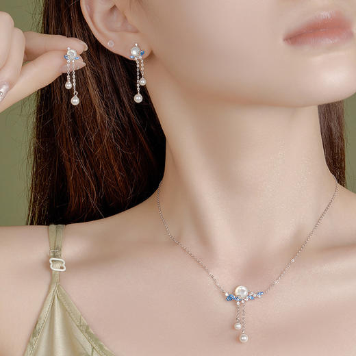 纯银创意新中式设计珍珠流苏耳环浪花耳饰E000849B 商品图1