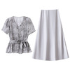 V领提花套装裙，时尚洋气减龄显瘦收腰半身裙两件套HR-5091 商品缩略图4