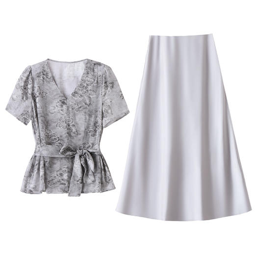 V领提花套装裙，时尚洋气减龄显瘦收腰半身裙两件套HR-5091 商品图4