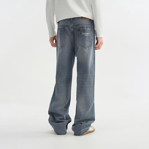 CHINISM赤尘 水洗灰牛仔裤男夏季直筒美式宽松男士裤子复古拖地裤 商品图3