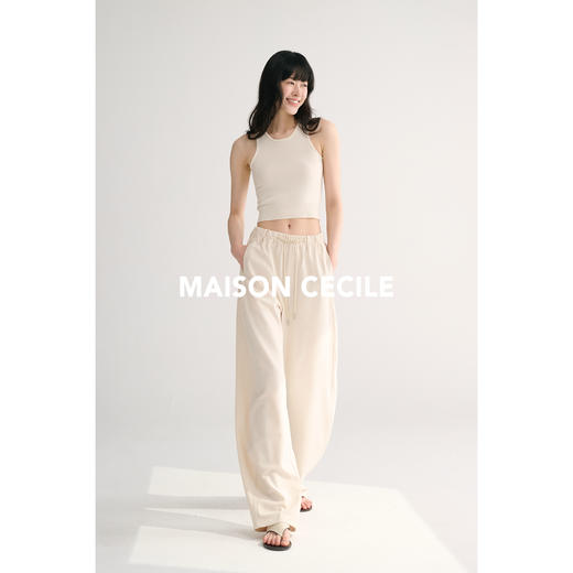 MAISON CECILE 三色/高密斜纹精纺面料显瘦挺括抽绳松紧腰弧形裤 商品图2