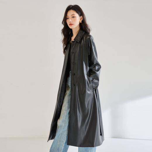 SH 22626像风衣的皮衣中长款慵懒风外套油蜡皮衣 商品图1