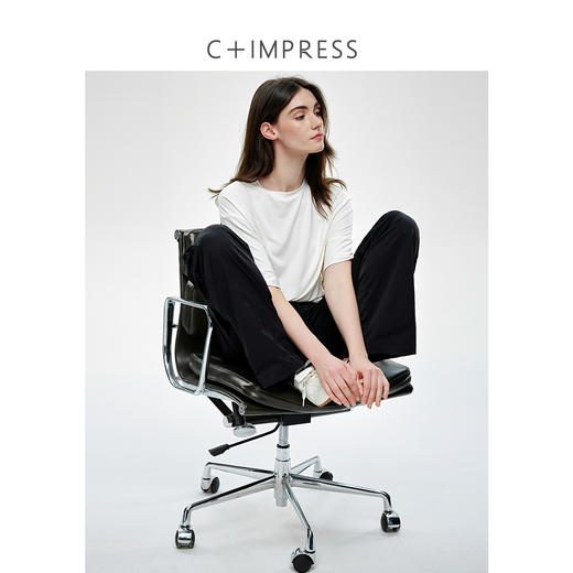 C+IMPRESS/西嘉莫代尔混纺 不对称抽褶中袖显瘦T恤女夏设计感上衣T2502007 商品图2