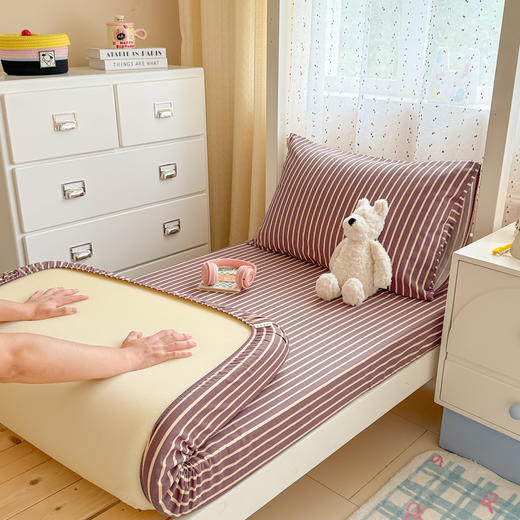 自然醒全棉磨毛加厚A版床笠--线素系列宿舍专用纯棉学生寝室床单人加厚床垫保护罩床罩JY 商品图0