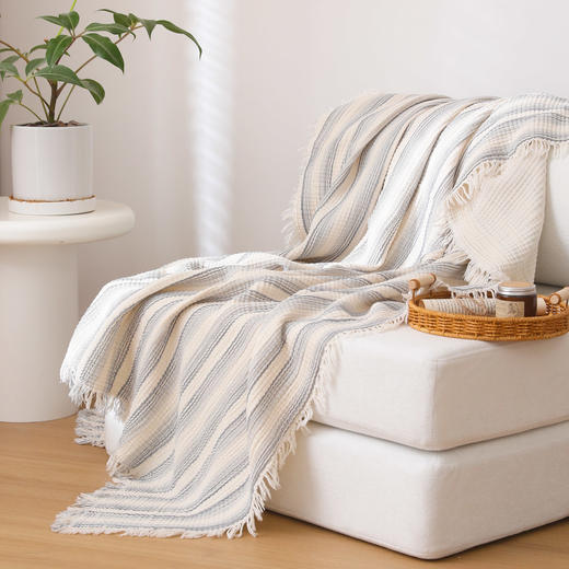 自然醒全棉100%棉四层纱流苏边毛毯子办公室午睡毯子沙发盖毯新款加厚流苏披肩毯JY 商品图6