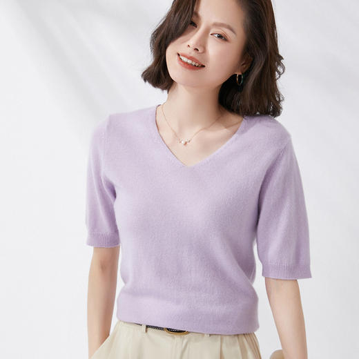 【限时特卖】【经典13色，V领+圆领可选】SIIJJEYY夏季女款精纺一线成衣美丽诺羊毛圆领V领针织短袖 商品图6