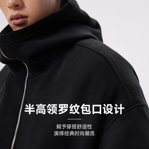 CHINISM赤尘 灰色连帽拉链开衫卫衣男冬季美式宽松加厚男士外套 商品图1