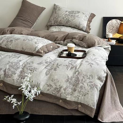 秋冬新品A类加厚高克重亚麻复古风双层纱印花四件套G110100001 商品图2